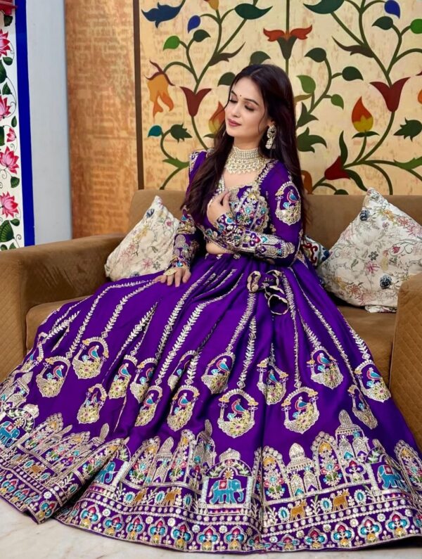 Royal Purple ready to wear Vichitra Silk Lehenga choli with sequins embroidery for women festive wear