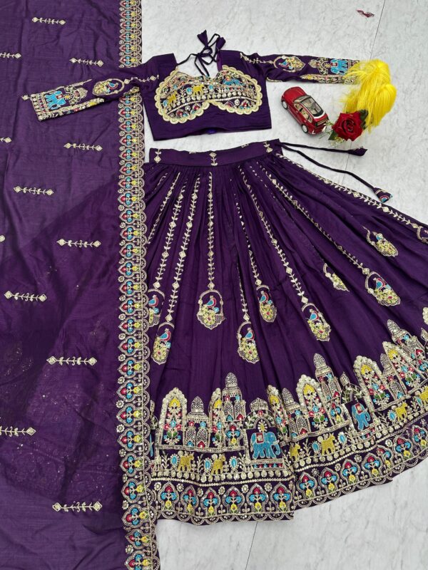 Royal Purple ready to wear Vichitra Silk Lehenga choli with sequins embroidery for women festive wear
