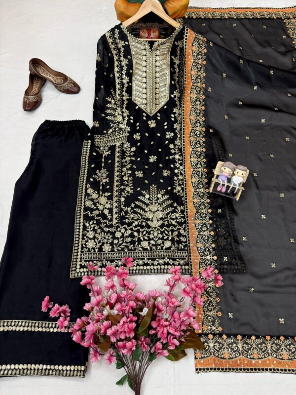 Elegant Black Gym Silk 5mm Sequence & Zari Embroidered Kurta Set with Dupatta for women festive wear