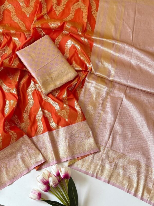 Premium Soft Silk Jacquard Weaving Saree with Contrast Blouse for women festive wear