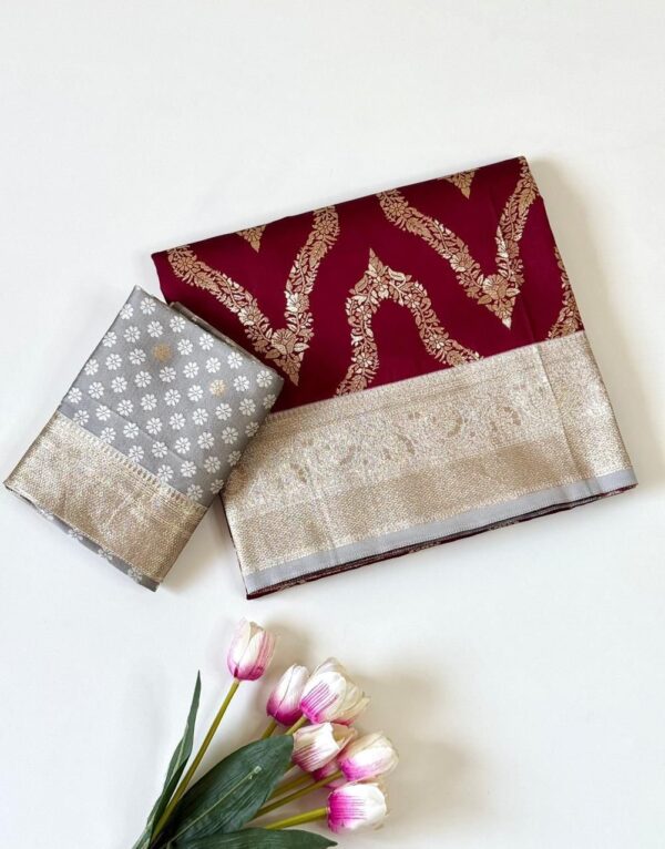 Premium Soft Silk Jacquard Weaving Saree with Contrast Blouse for women festive wear