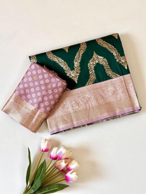 Premium Soft Silk Jacquard Weaving Saree with Contrast Blouse for women festive wear