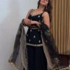 Elegant Black faux georgette top and Palazzo Set with Heavy Embroidery Dupatta Party Wear for women festive wear