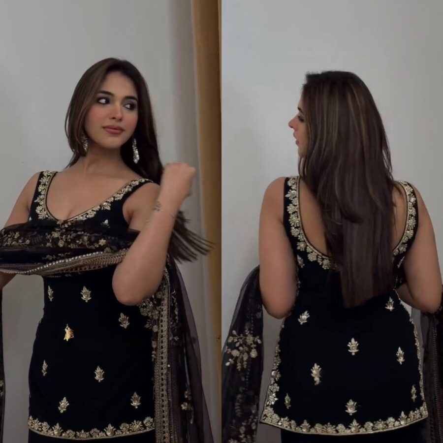 Elegant Black faux georgette top and Palazzo Set with Heavy Embroidery Dupatta Party Wear for women festive wear