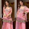 pink chinon silk kurta set with mirror work embroidery and dupatta for women festive wear for women festive wear
