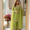 Lime Green Chinon Silk Sharara Set with Heavy Embroidery & Dupatta – Festive Wear for women festive wear