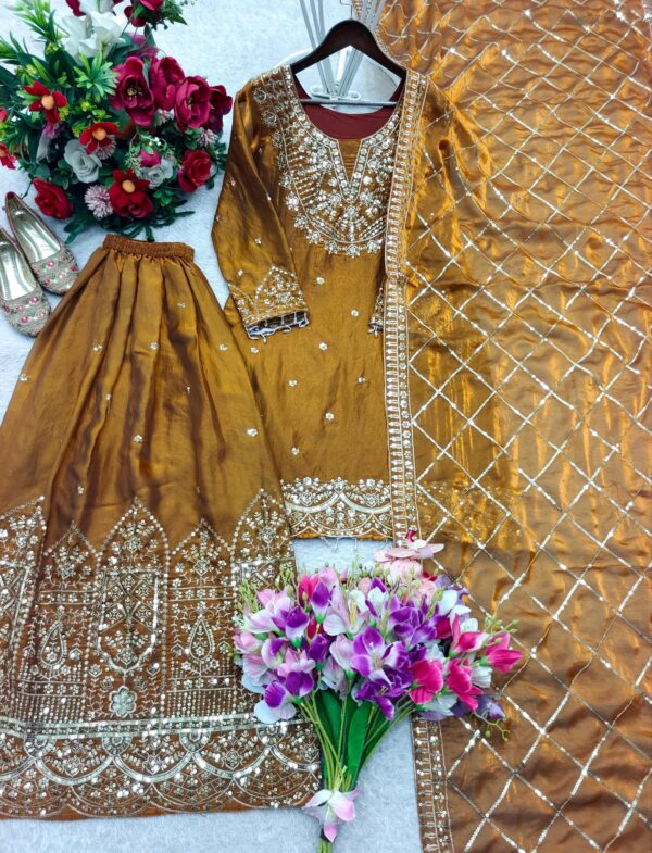 Lime Green Chinon Silk Sharara Set with Heavy Embroidery & Dupatta – Festive Wear for women festive wear