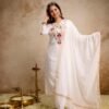 white embroidered straight suit with dupatta for women elegant festive ethnic wear for women festive wear