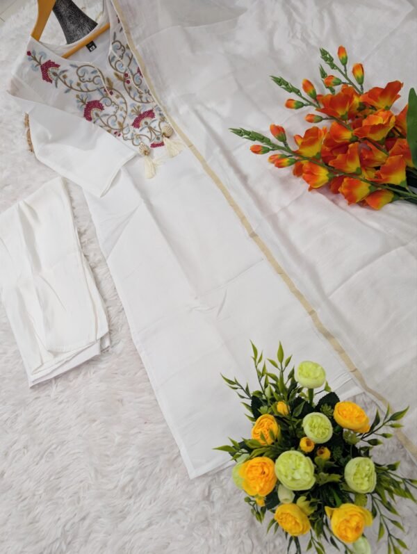 white embroidered straight suit with dupatta for women elegant festive ethnic wear for women festive wear