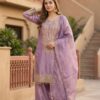 lavender chinon silk suit set with zari embroidery and dupatta for women festive wear for women festive wear
