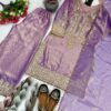 lavender chinon silk suit set with zari embroidery and dupatta for women festive wear for women festive wear