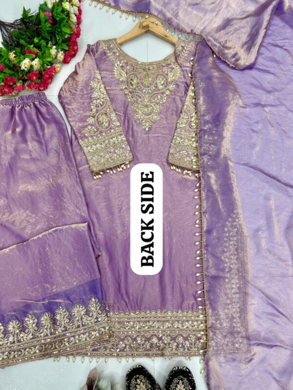 lavender chinon silk suit set with zari embroidery and dupatta for women festive wear for women festive wear