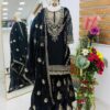 chinon silk sharara suit with heavy zari embroidery and dupatta for women party wear for women festive wear