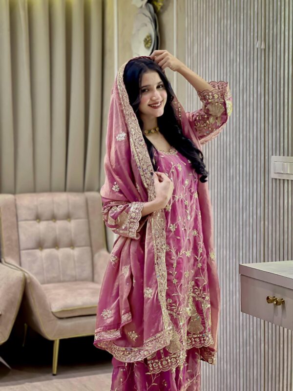 wine purple chinon silk sharara suit with heavy embroidery and dupatta for women wedding wear for women festive wear