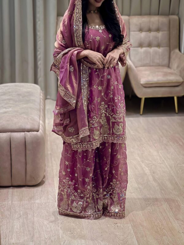 wine purple chinon silk sharara suit with heavy embroidery and dupatta for women wedding wear for women festive wear