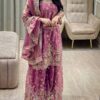 wine purple chinon silk sharara suit with heavy embroidery and dupatta for women wedding wear for women festive wear