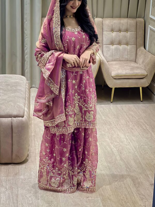 wine purple chinon silk sharara suit with heavy embroidery and dupatta for women wedding wear for women festive wear