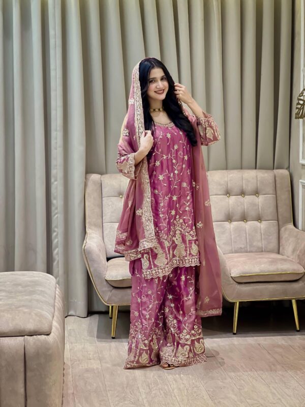 wine purple chinon silk sharara suit with heavy embroidery and dupatta for women wedding wear for women festive wear