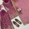 wine purple chinon silk sharara suit with heavy embroidery and dupatta for women wedding wear for women festive wear