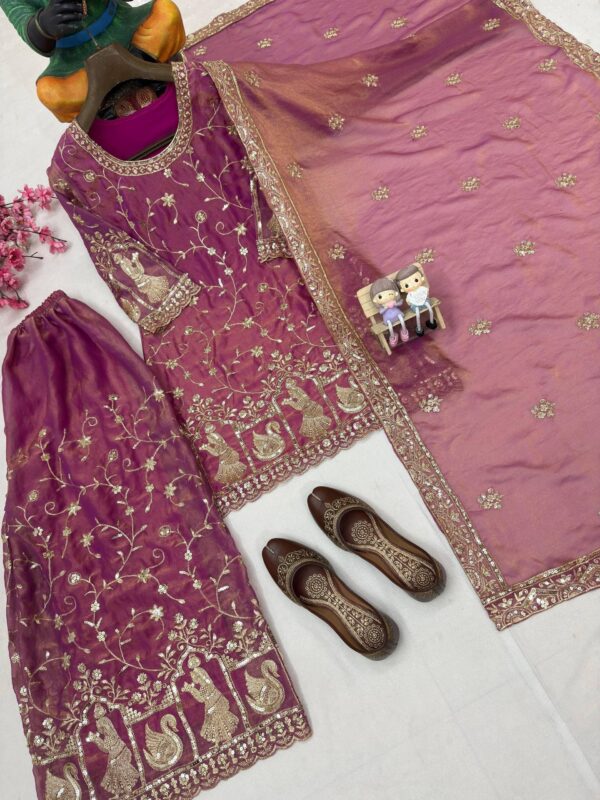 wine purple chinon silk sharara suit with heavy embroidery and dupatta for women wedding wear for women festive wear