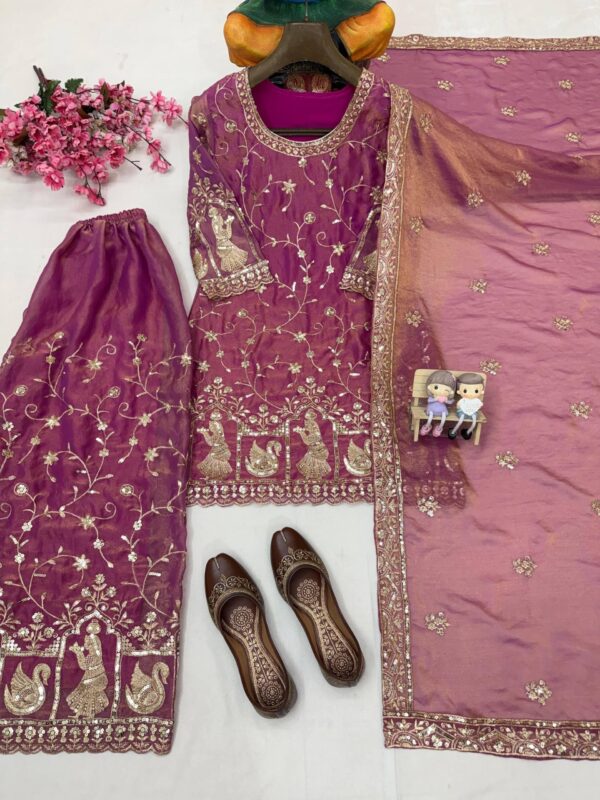 wine purple chinon silk sharara suit with heavy embroidery and dupatta for women wedding wear for women festive wear
