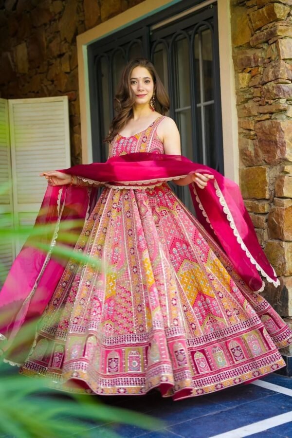 pink printed lehenga choli with dupatta for women festive wedding wear for women festive wear
