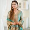 sea green embroidered sharara suit with dupatta for women wedding party wear for women festive wear