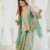 sea green embroidered sharara suit with dupatta for women wedding party wear for women festive wear