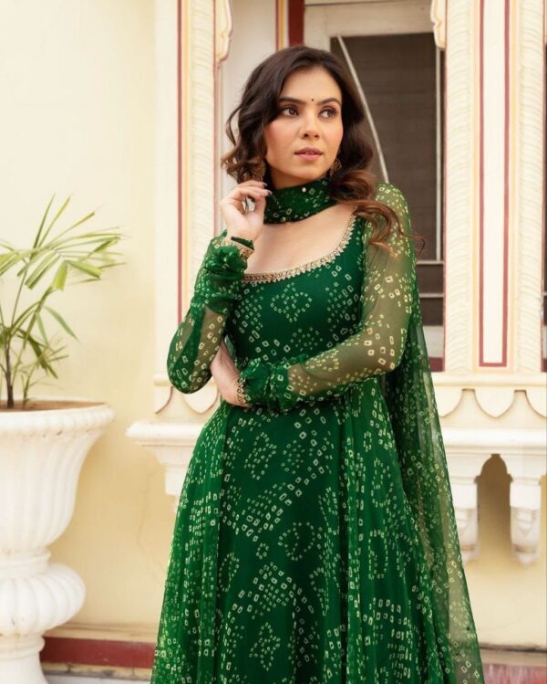 green bandhani anarkali suit with dupatta for women festive ethnic wear for women festive wear