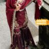 wine and cream embroidered sharara suit with dupatta for women wedding festive wear for women festive wear
