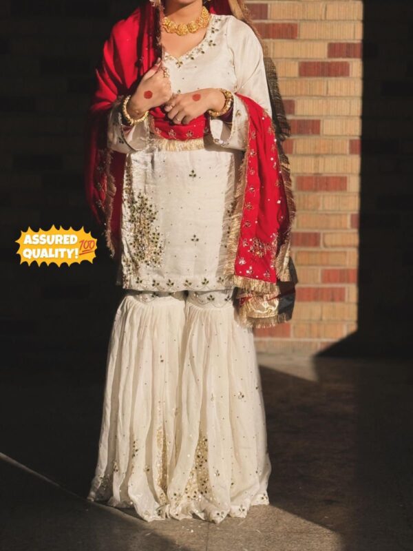 wine and cream embroidered sharara suit with dupatta for women wedding festive wear for women festive wear