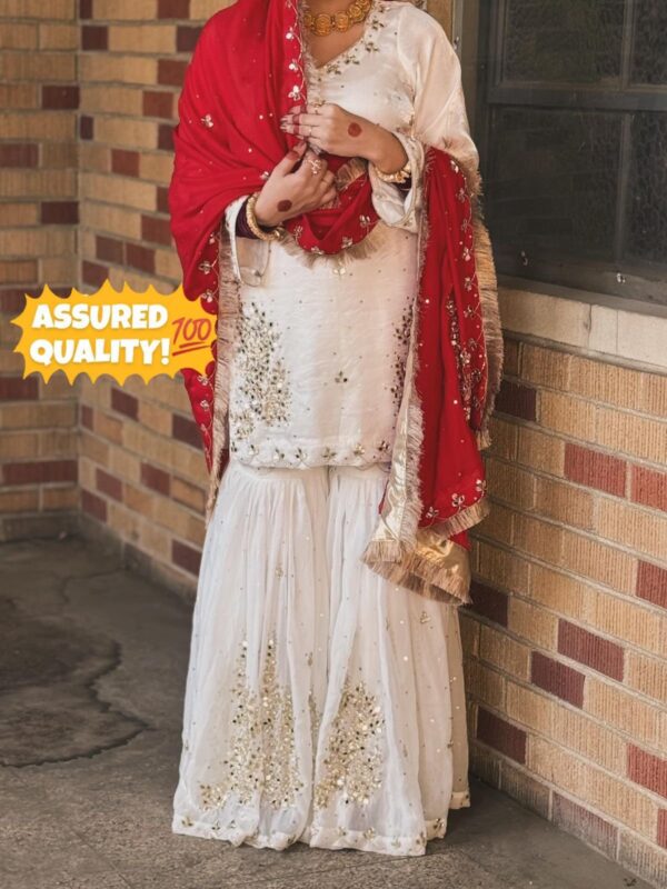 wine and cream embroidered sharara suit with dupatta for women wedding festive wear for women festive wear