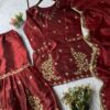 wine and cream embroidered sharara suit with dupatta for women wedding festive wear for women festive wear