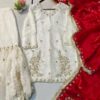 wine and cream embroidered sharara suit with dupatta for women wedding festive wear for women festive wear