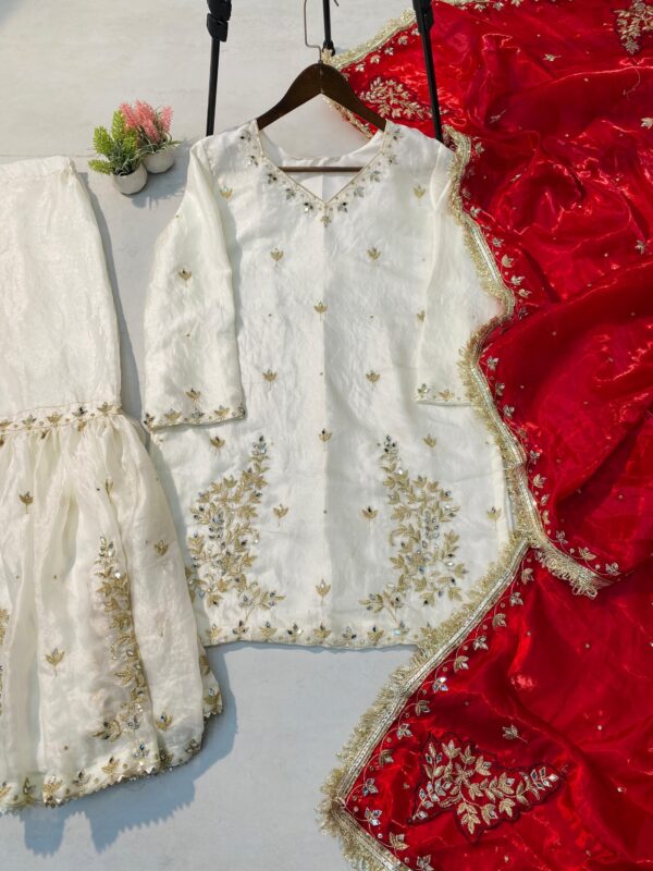 wine and cream embroidered sharara suit with dupatta for women wedding festive wear for women festive wear