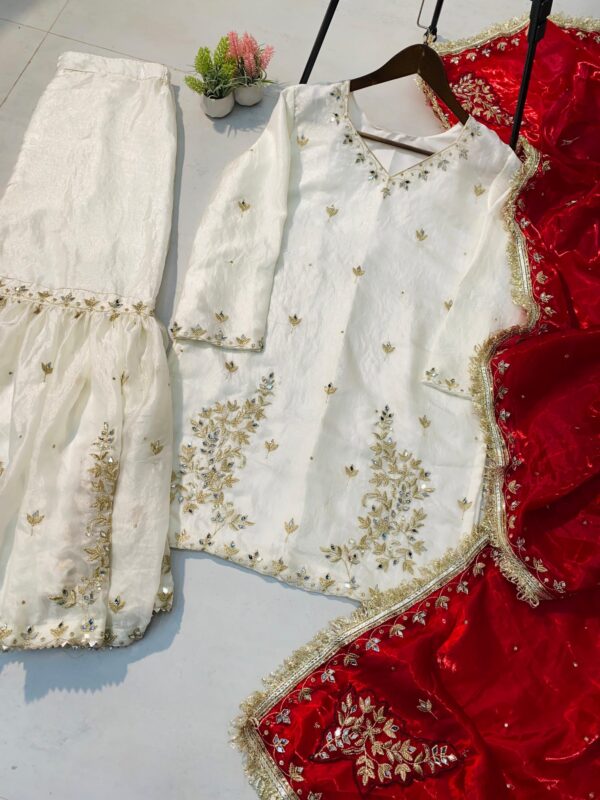 wine and cream embroidered sharara suit with dupatta for women wedding festive wear for women festive wear