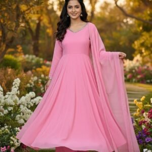 baby pink anarkali suit with dupatta for women elegant festive party wear for women festive wear