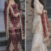 wine and cream embroidered sharara suit with dupatta for women wedding festive wear for women festive wear