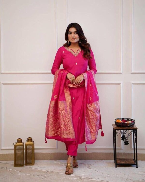 pink ethnic suit with jacquard dupatta for women festive traditional wear for women festive wear
