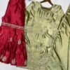 olive green silk kurta with red flared lehenga skirt embroidered festive wear for women festive wear