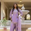 Lavender Japan satin Embroidered Kurta Set with Dupatta – Elegant Festive Wear for women festive wear