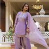 Lavender Japan satin Embroidered Kurta Set with Dupatta – Elegant Festive Wear for women festive wear