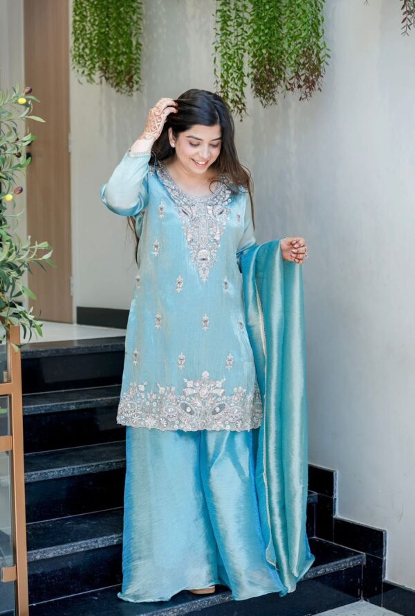 Silk Kurta Palazzo Set with Heavy Embroidery & Dupatta  Festive Wear for women festive wear
