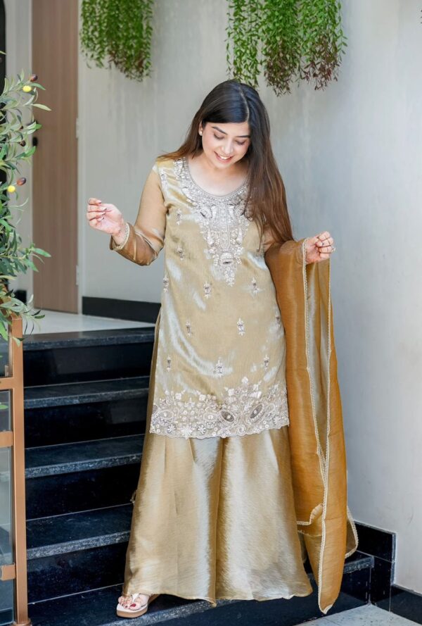 Silk Kurta Palazzo Set with Heavy Embroidery & Dupatta  Festive Wear for women festive wear