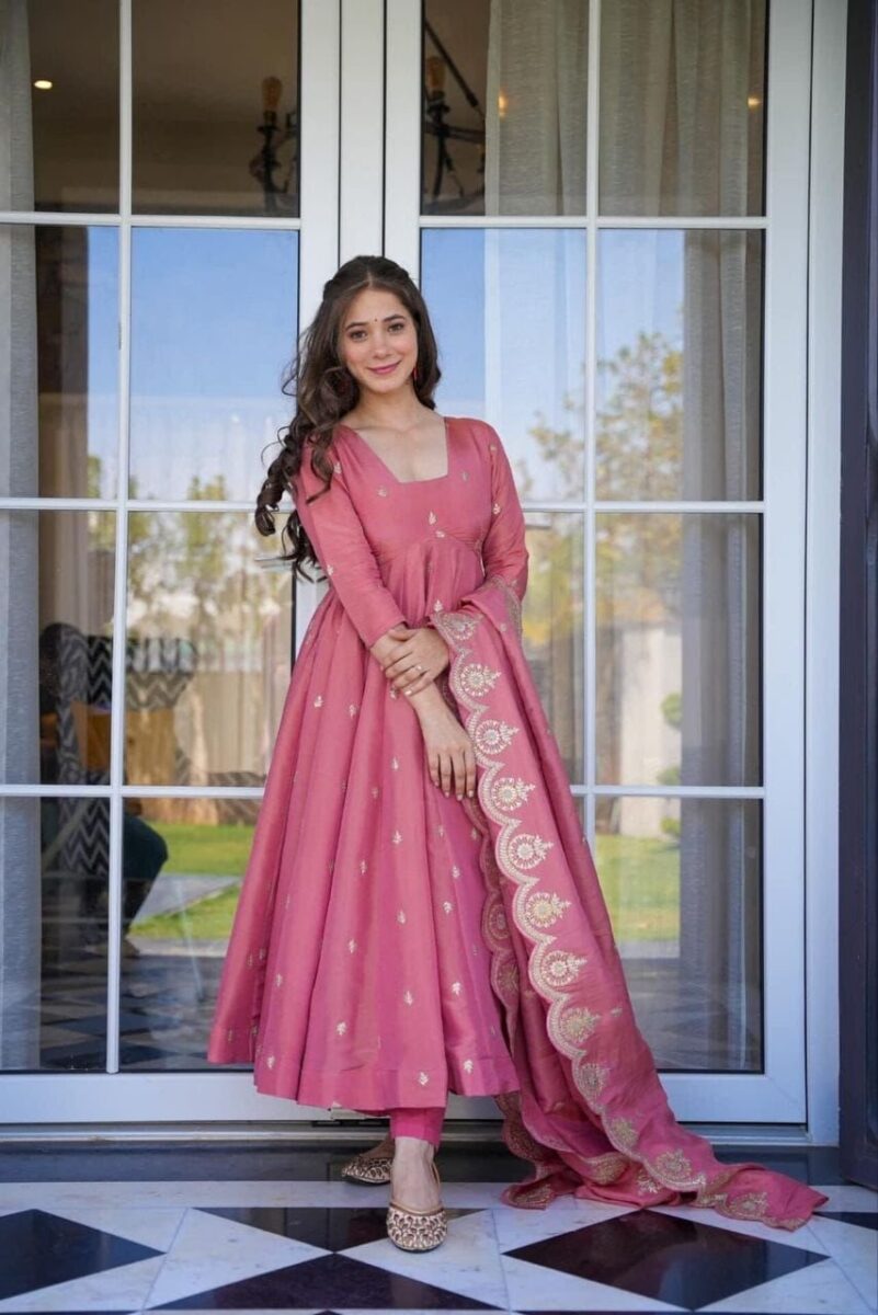 Dusty pink anarkali suit with dupatta for women festive party wear for women festive wear