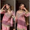 pink chinon silk kurta set with mirror work embroidery and dupatta for women festive wear for women festive wear