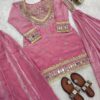 pink chinon silk kurta set with mirror work embroidery and dupatta for women festive wear for women festive wear