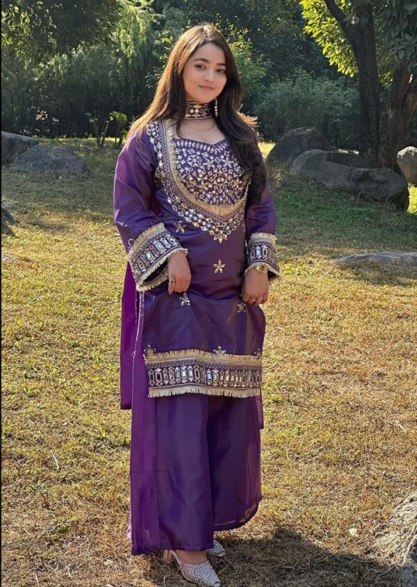 pink chinon silk kurta set with mirror work embroidery and dupatta for women festive wear for women festive wear