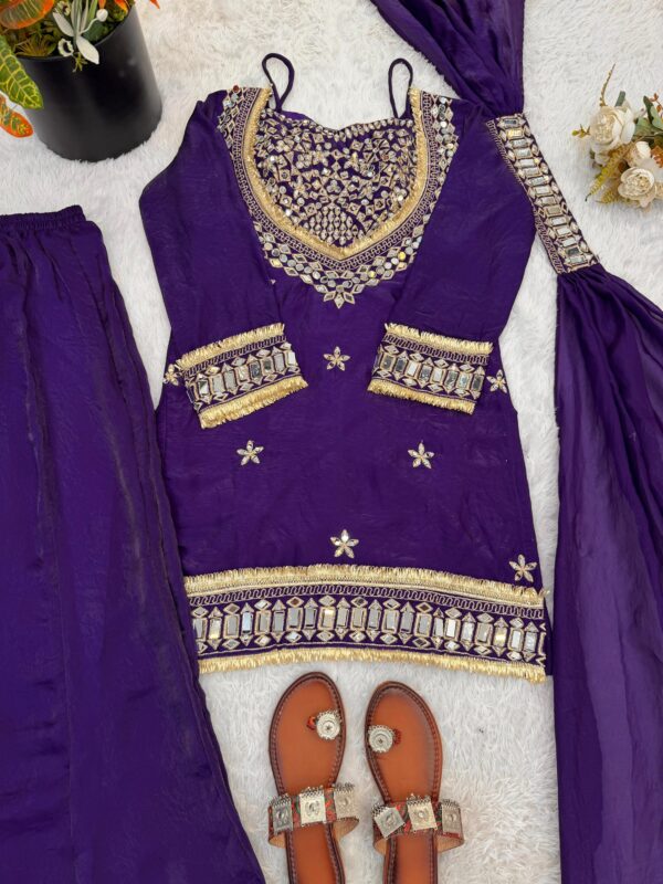 pink chinon silk kurta set with mirror work embroidery and dupatta for women festive wear for women festive wear