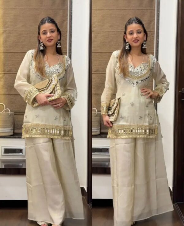 pink chinon silk kurta set with mirror work embroidery and dupatta for women festive wear for women festive wear